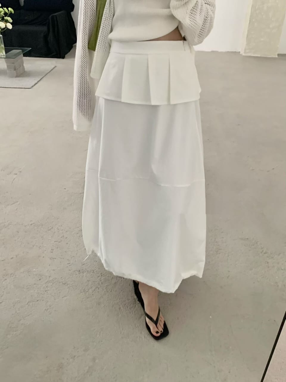 Dusty blue skirt flat lay