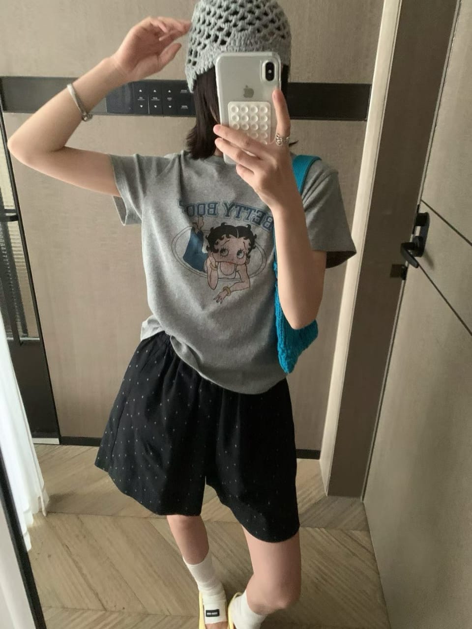 Betty Boop T恤 - 灯灰色背面镜子摔