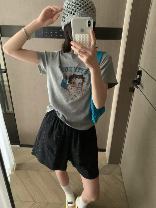 Betty Boop T恤 - 灯灰色背面镜子摔