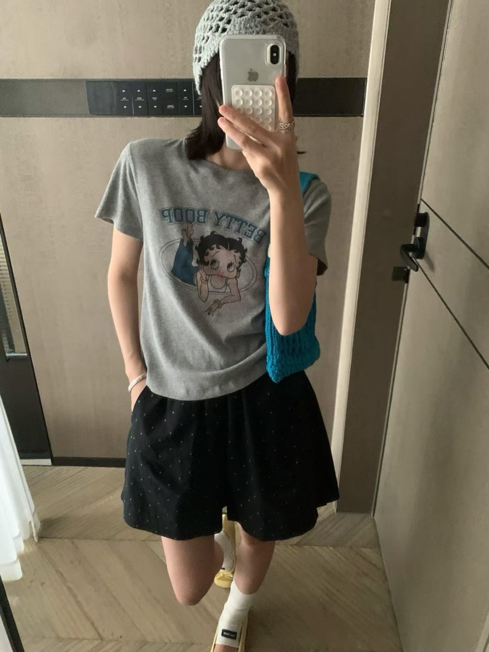 Betty Boop T恤 - 灯灰色上身镜子摔
