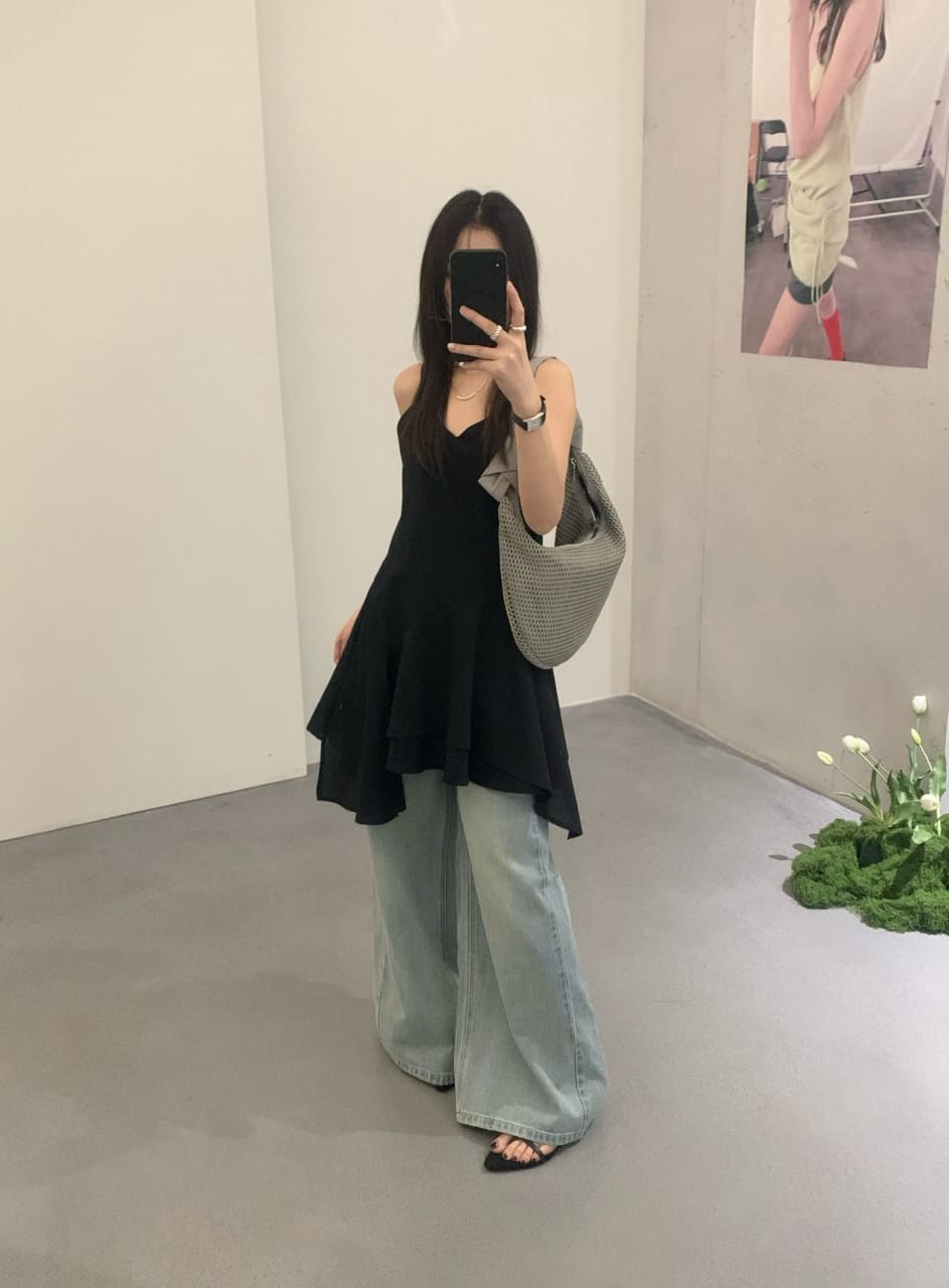 Black slip dress - mirror outfit shot